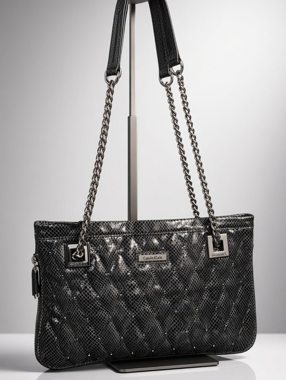 Calvin Klein Quilted Python-Embossed Chain Shoulder Bag Tote – Pristine!